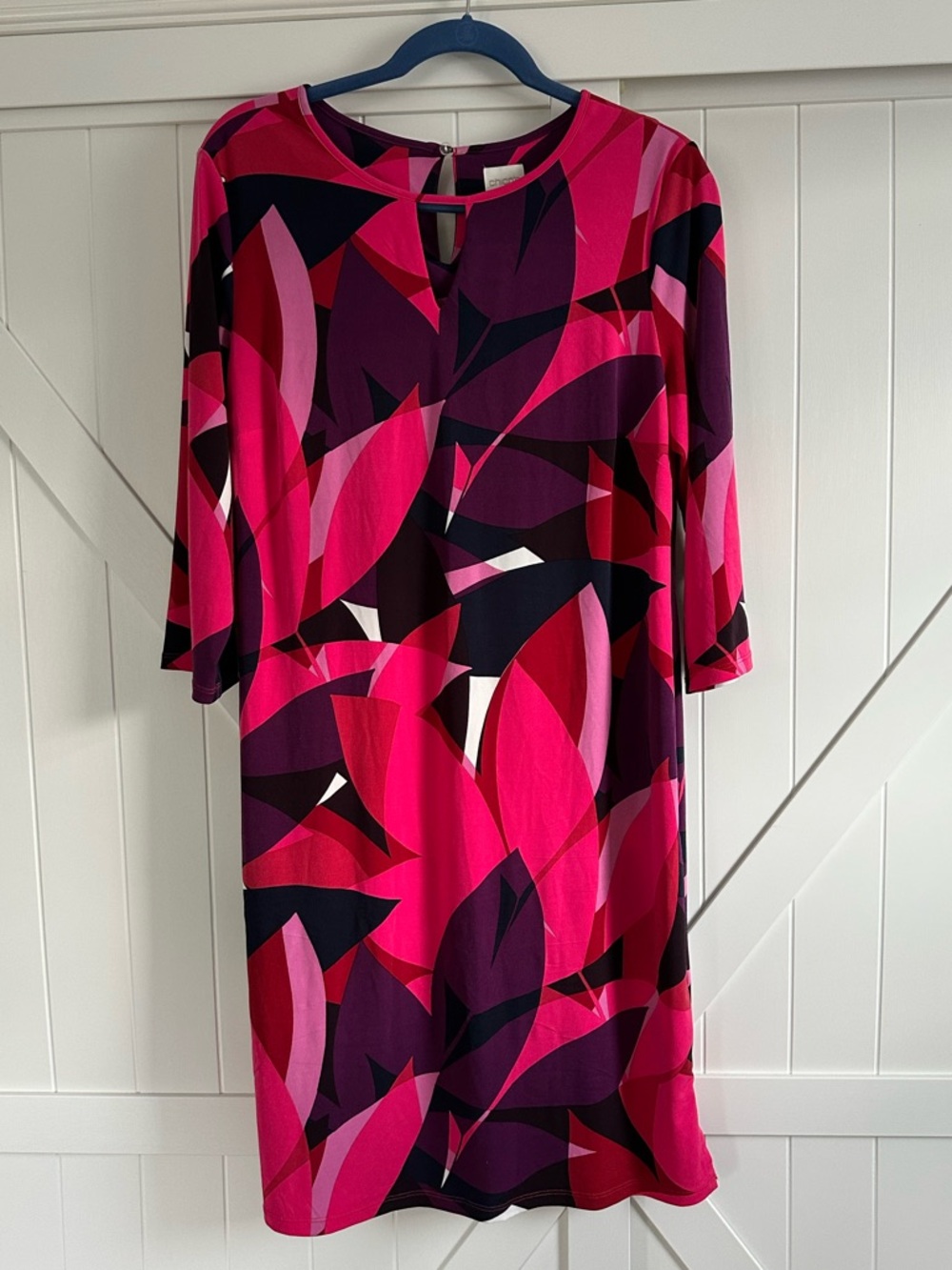 Chico’s Size 2 Pink Purple Abstract Print Midi Dress Side Slits Stretch Sz 12 L